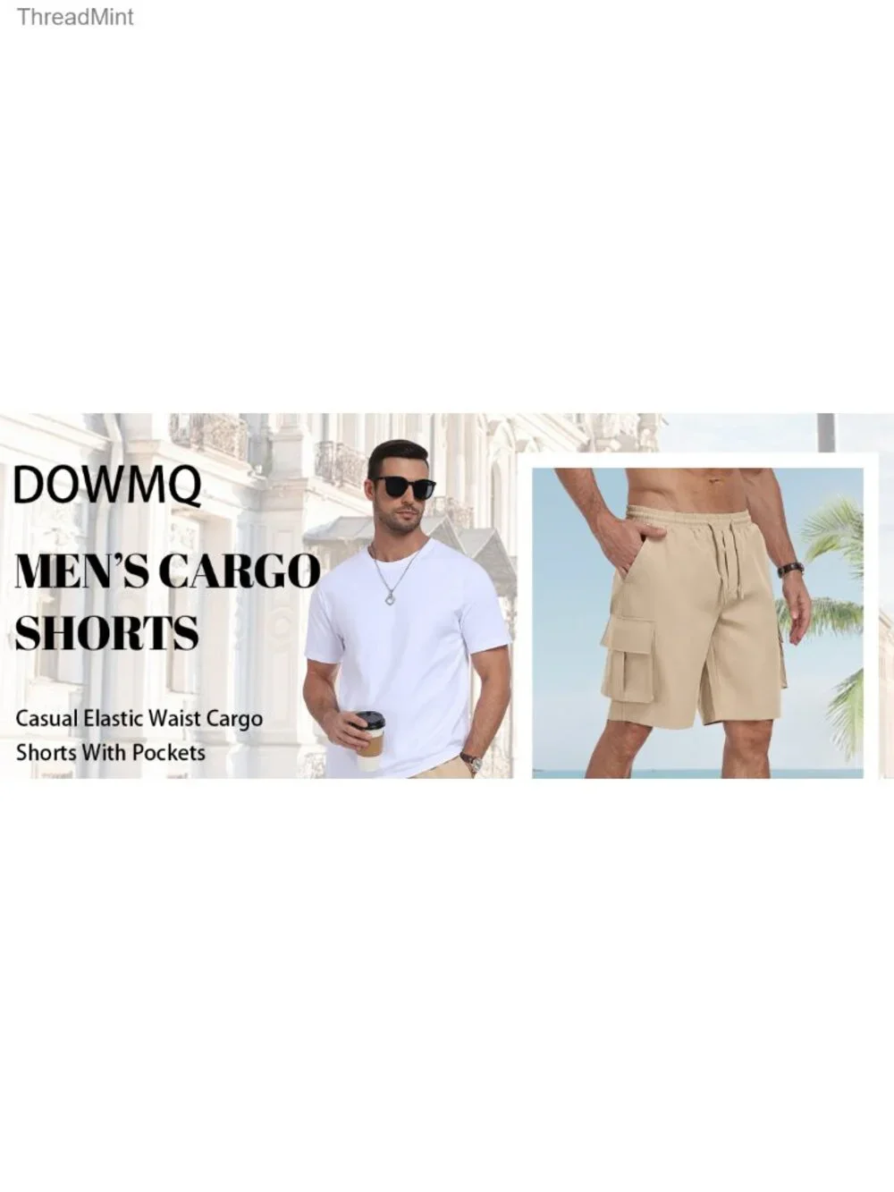 Men's Cargo Shorts Elastic Waist Drawstring Stretch Hiking Shorts 5 Pockets